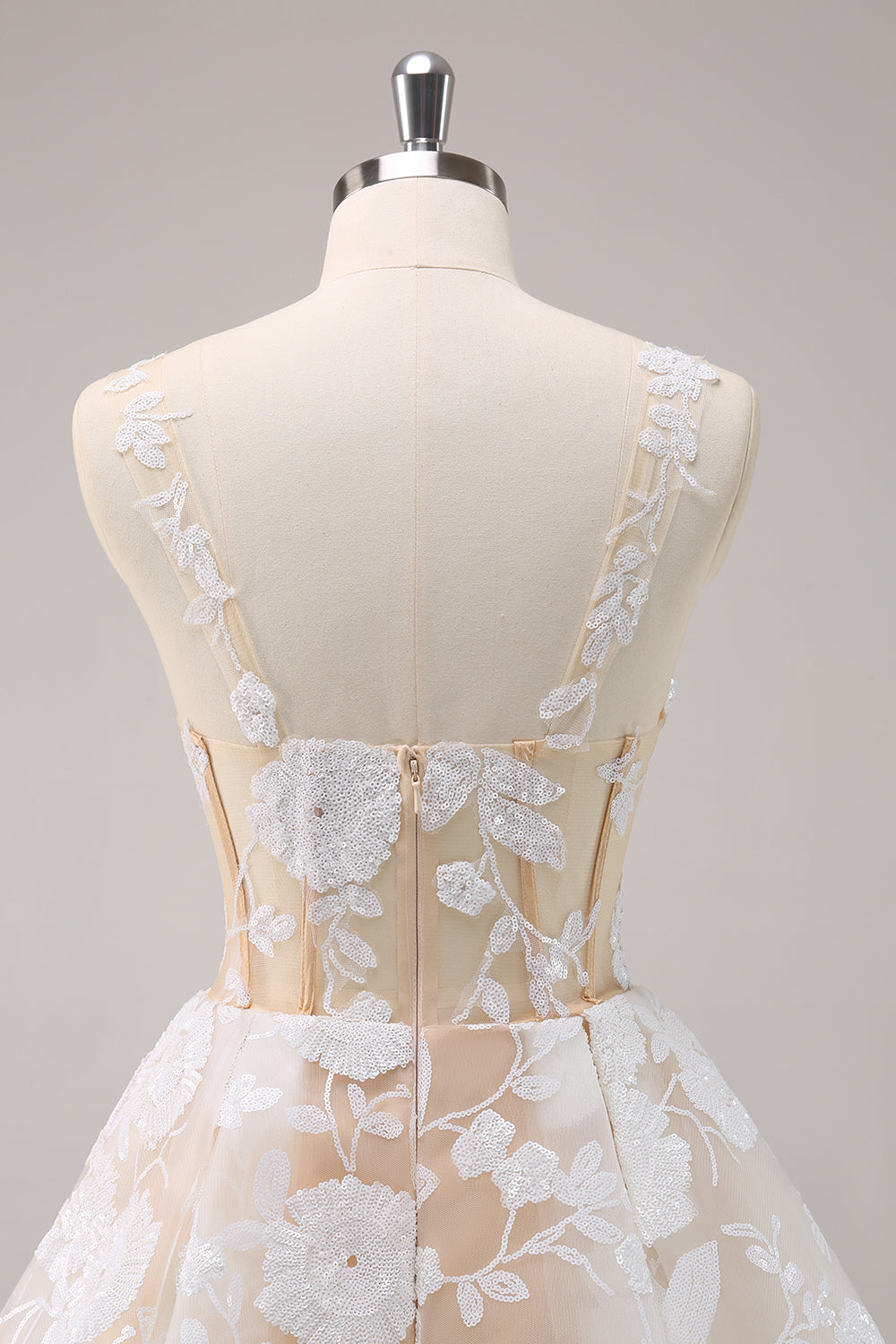 Sparkly White A-Line Floral Corset Short Homecoming Dress