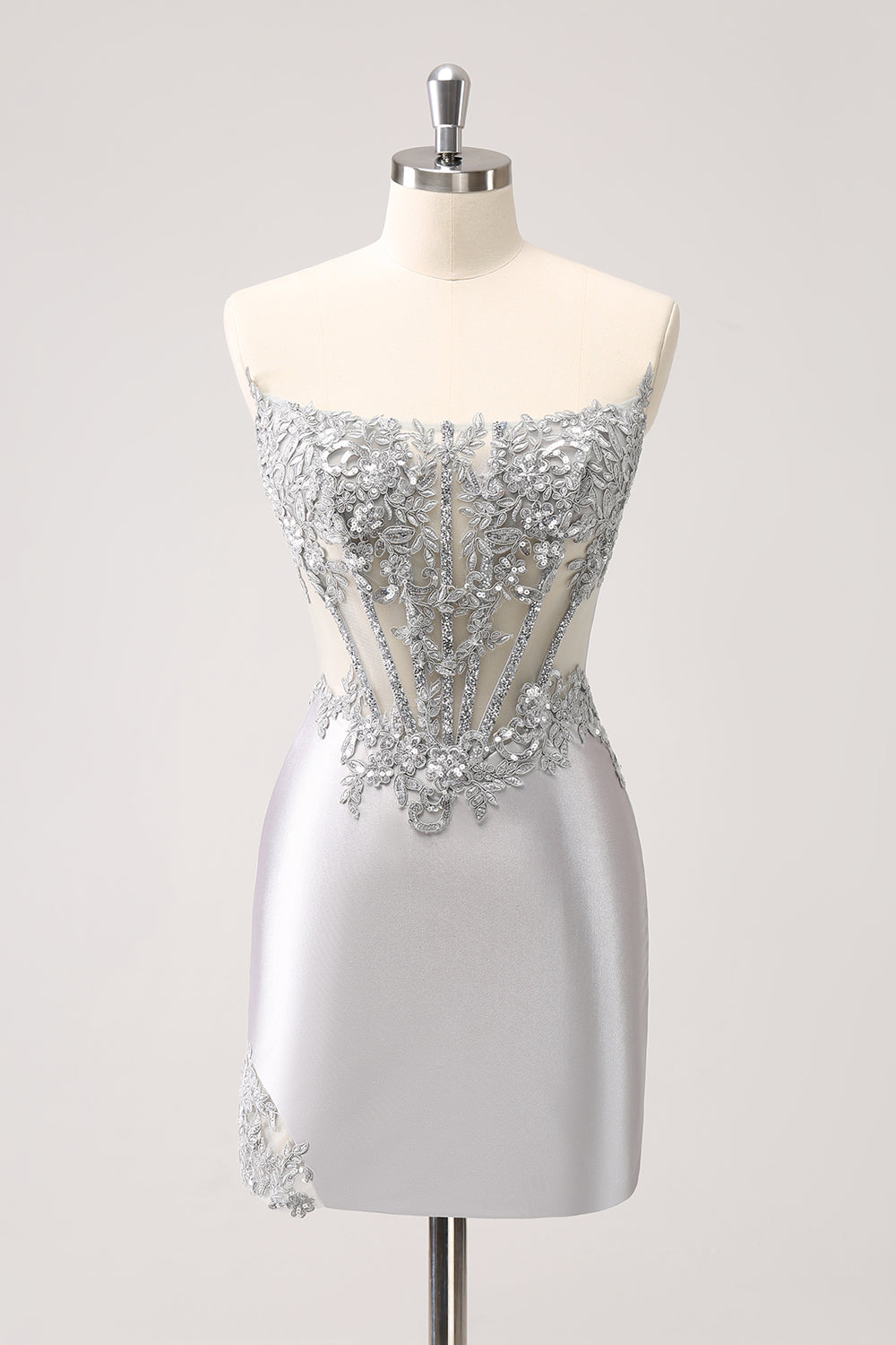 Silver Strapless Sequins Corset Tight Homecoming Dress