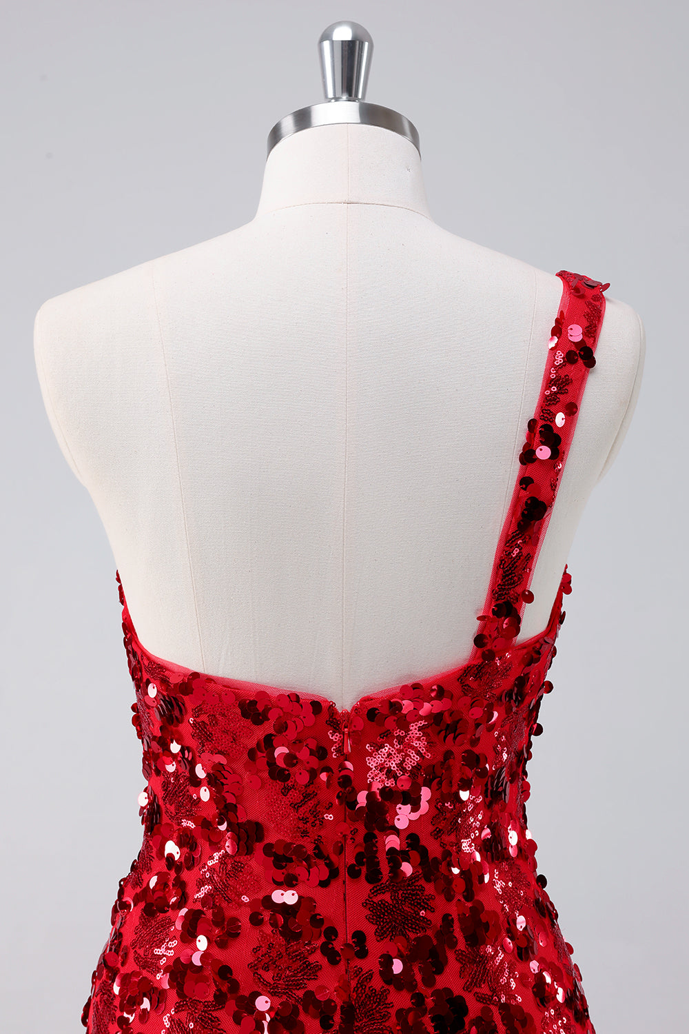 Sparkly Red One Shoulder Tight Short Homecoming Dress with Sequins