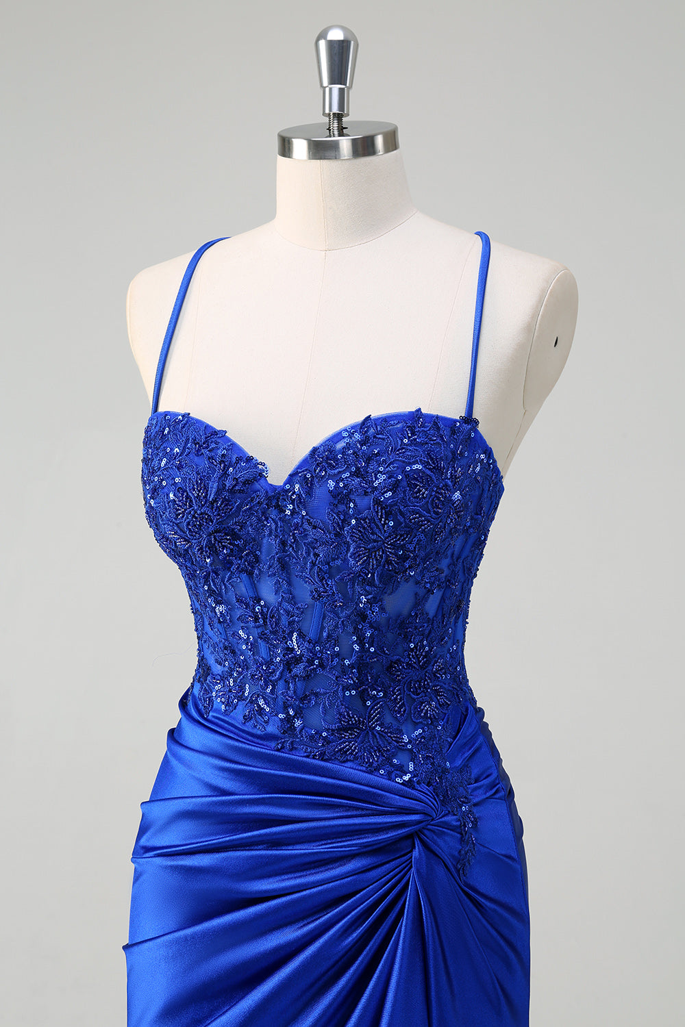 Royal Blue Mermaid Spaghetti Straps Pleated Appliqued Prom Dress