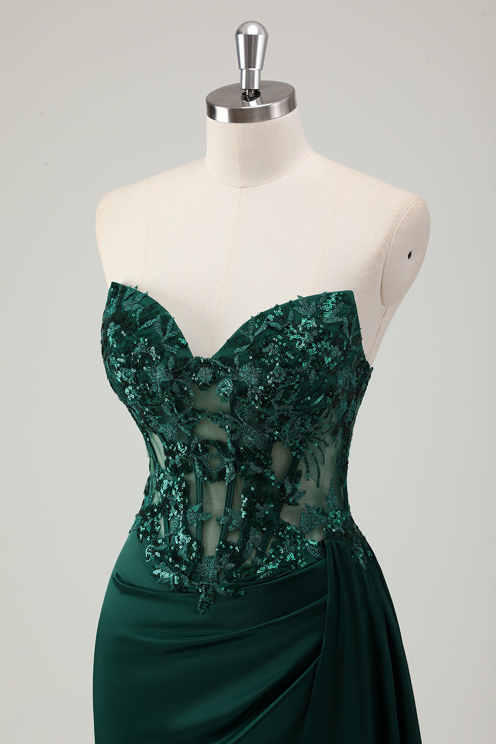 Sparkly Dark Green Mermaid Sweetheart Corset Long Prom Dress with Slit