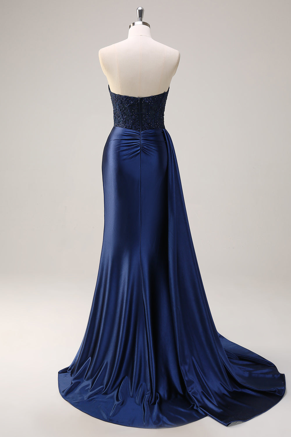 Navy Mermaid Appliques Sweetheart Long Prom Dress with Slit