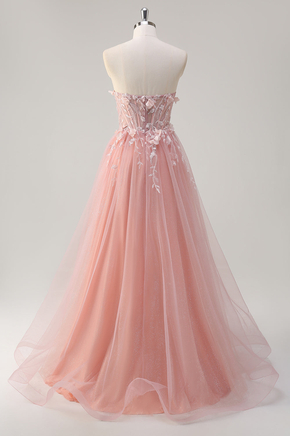 Sparkly Pink Floral A-Line Sweetheart Beaded Long Prom Dress with Slit