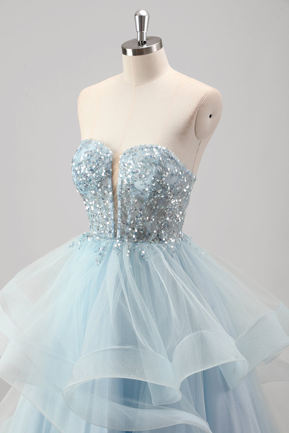 Sparkly Blue Beaded Sweetheart Corset Long Prom Dress