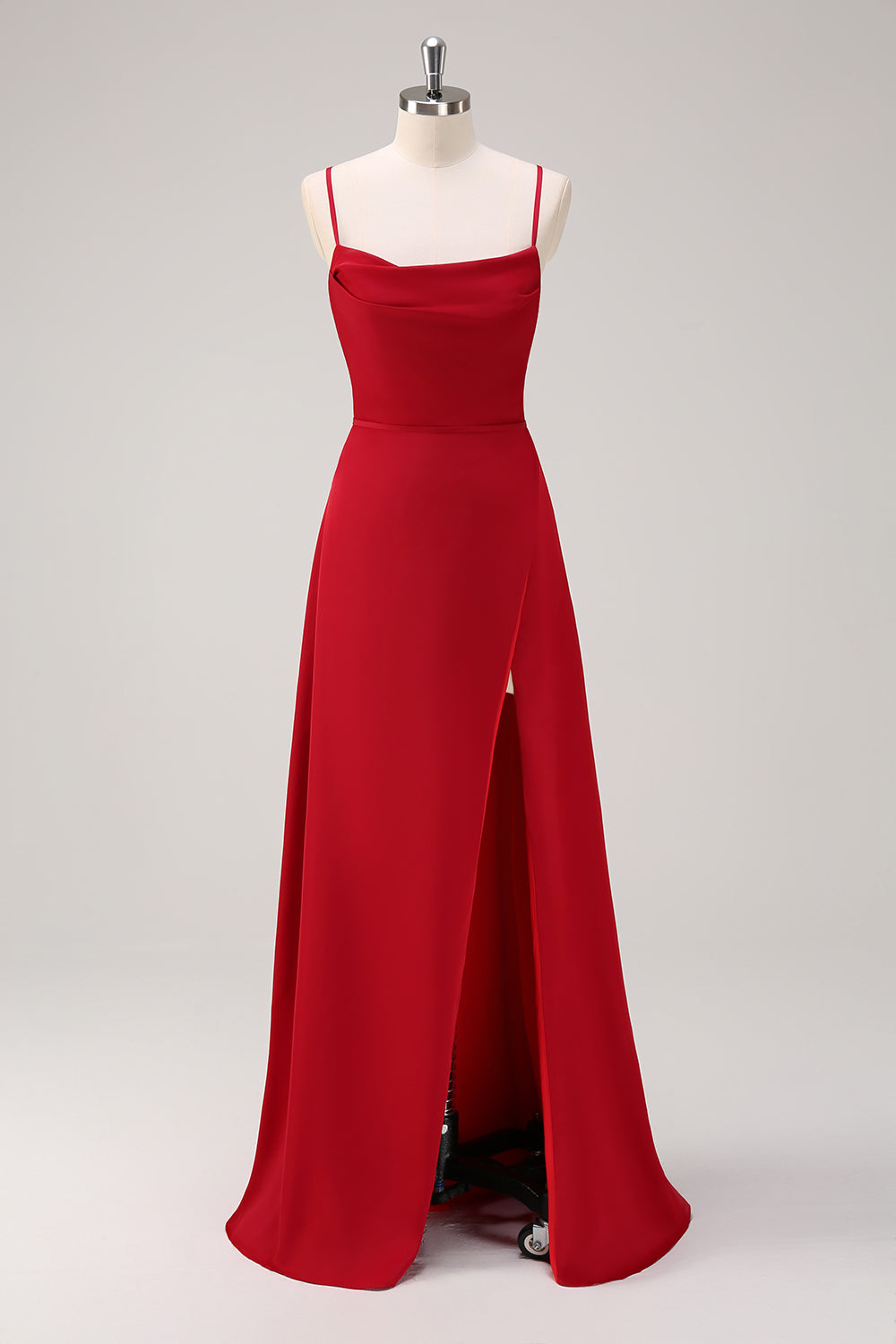 Burgundy Spaghetti Straps A-Line Bridesmaid Dress with Slit