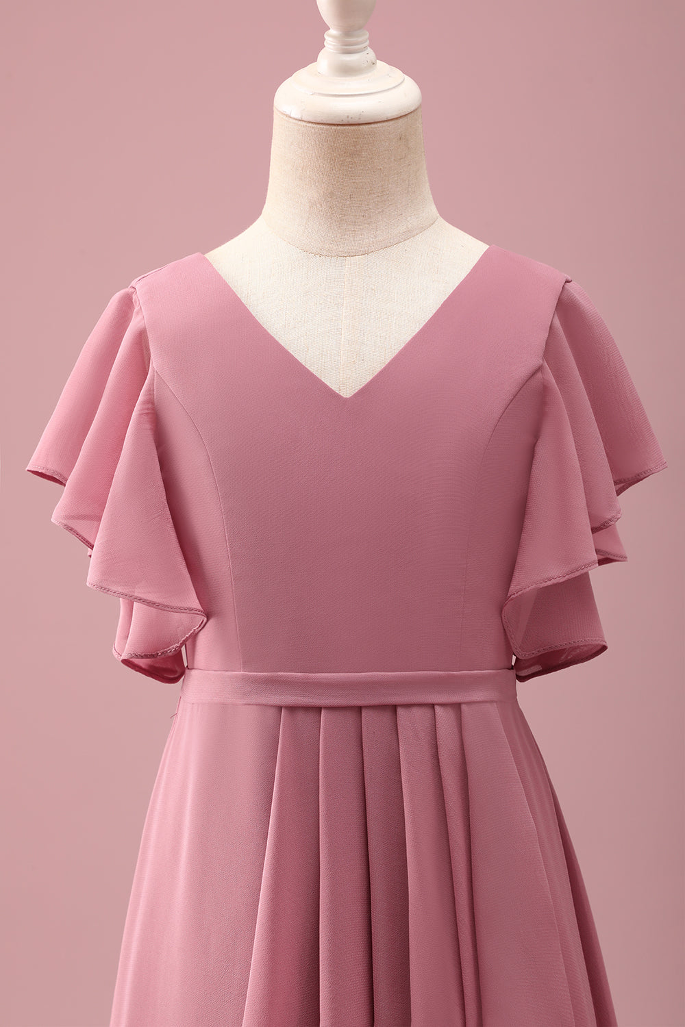 Desert Rose A-Line Chiffon Junior Bridesmaid Dress with Ruffles