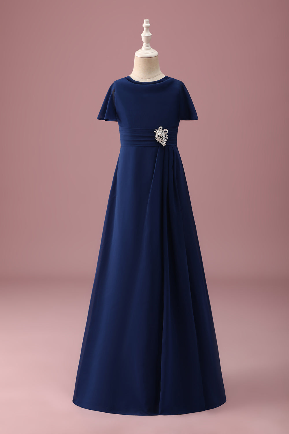 Navy A-Line Chiffon Junior Bridesmaid Dress