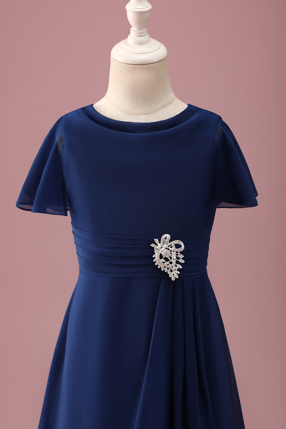 Navy A-Line Chiffon Junior Bridesmaid Dress