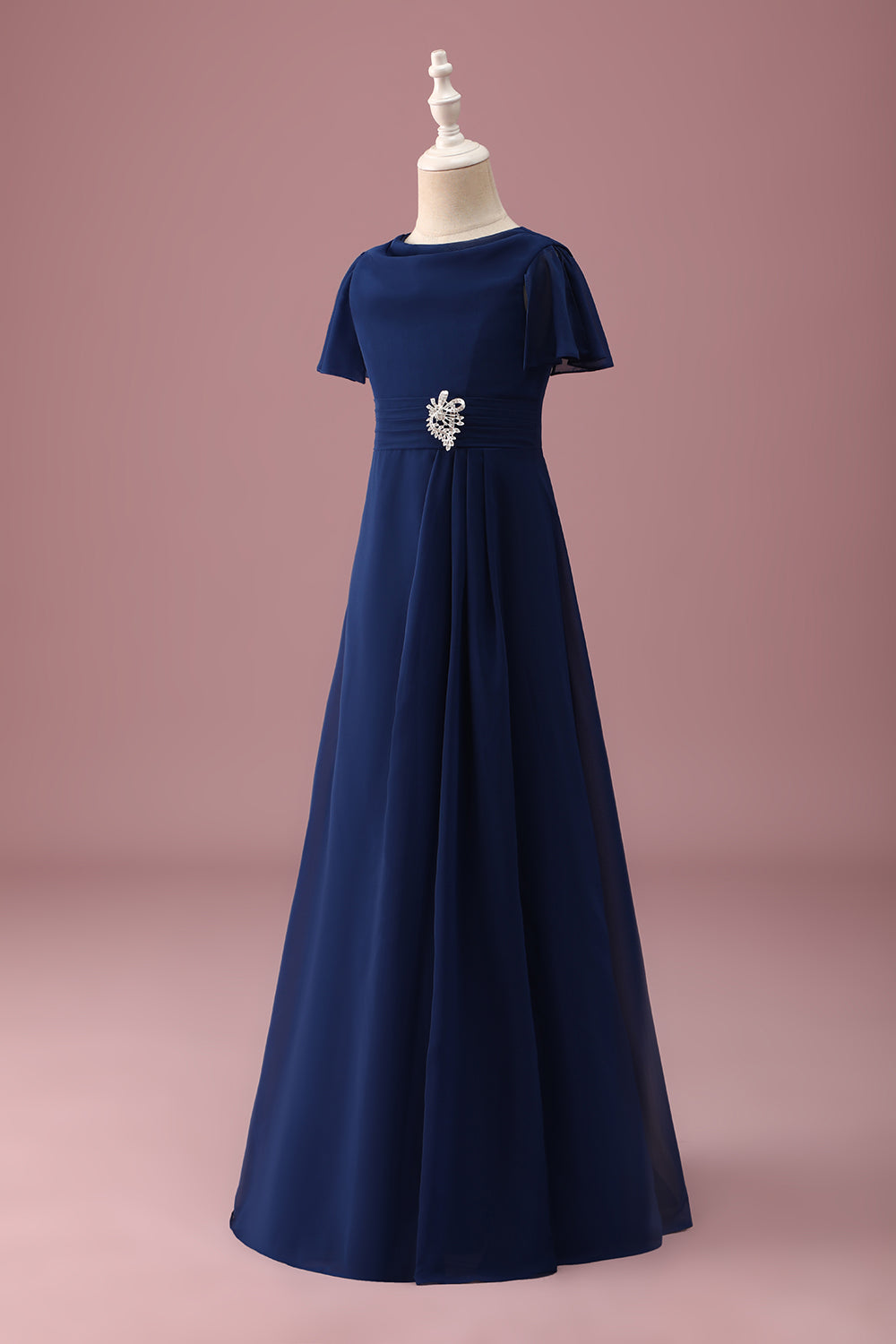 Navy A-Line Chiffon Junior Bridesmaid Dress