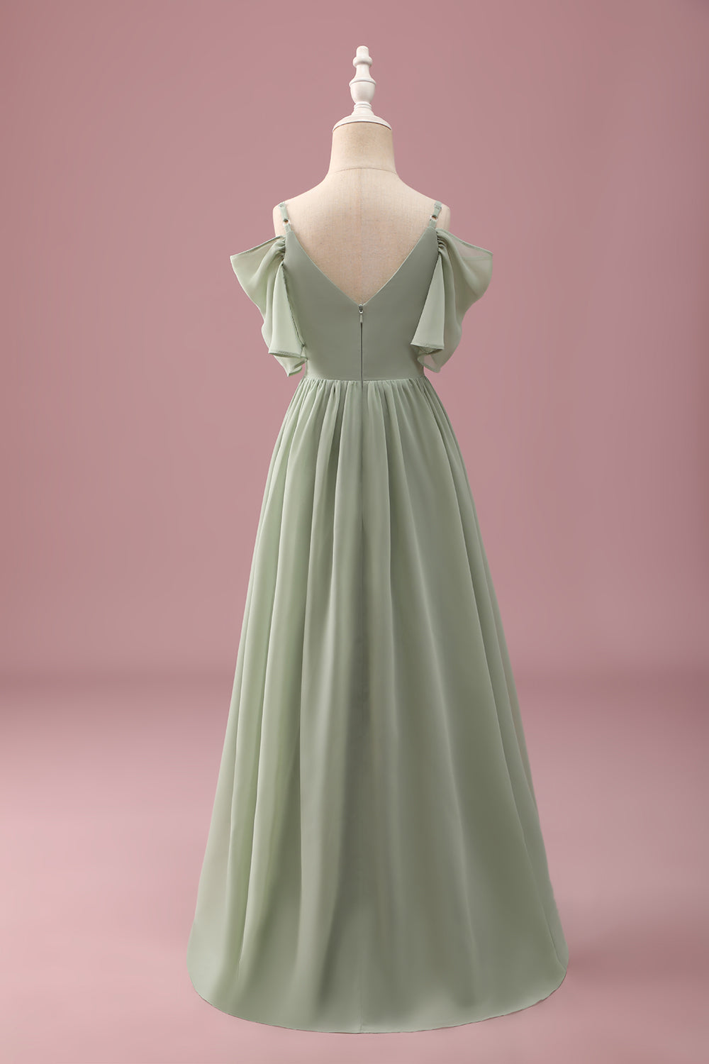 Sage Cold Shoulder A-Line Junior Bridesmaid Dress