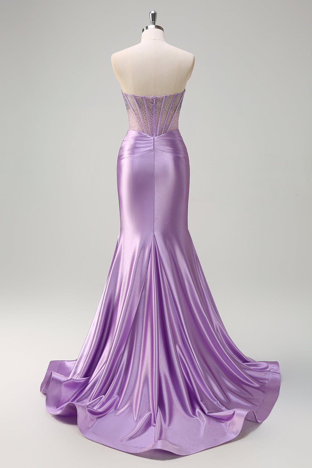 Lilac Mermaid Strapless Beaded Corset Long Prom Dress