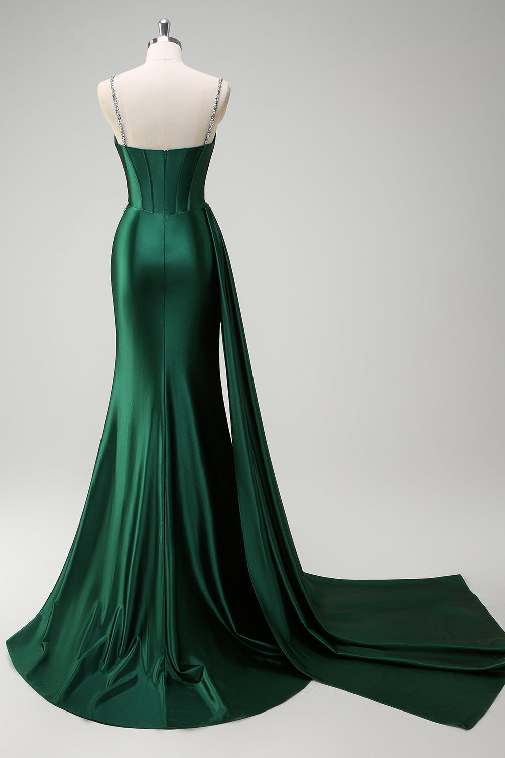 Dark Green Sequined Spaghetti Straps Mermaid Long Prom Dress with Slit