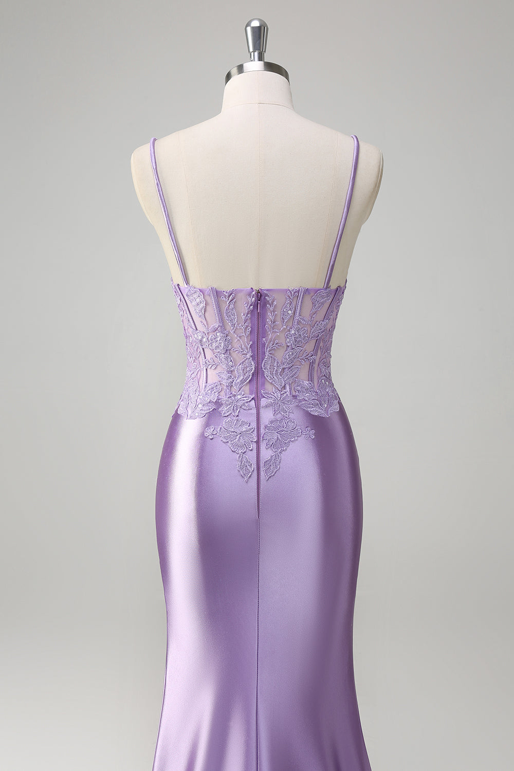 Lilac Mermaid Spaghetti Straps Long Prom Dress with Appliques