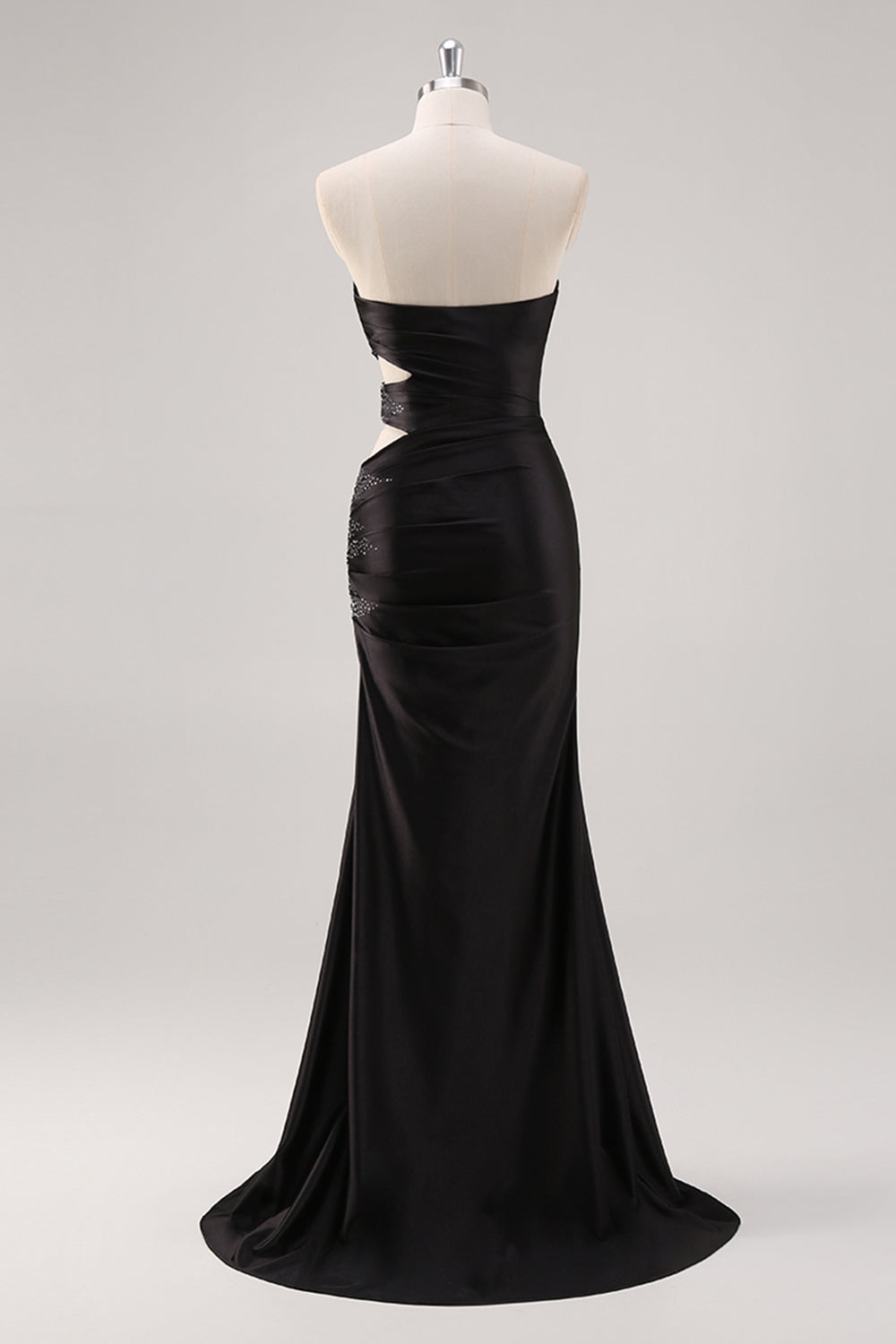 Sparkly Beaded Black Sweetheart Satin Prom Dress with Slit