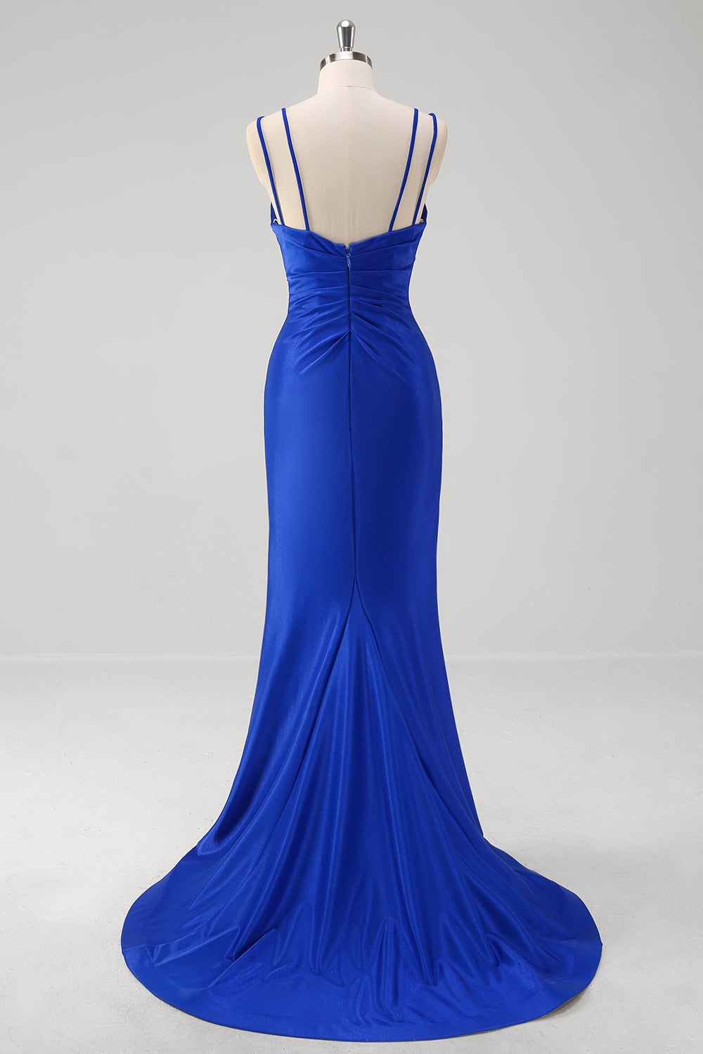 Royal Blue V-Neck Mermaid Applique V-Neck Long Prom Dress with Slit