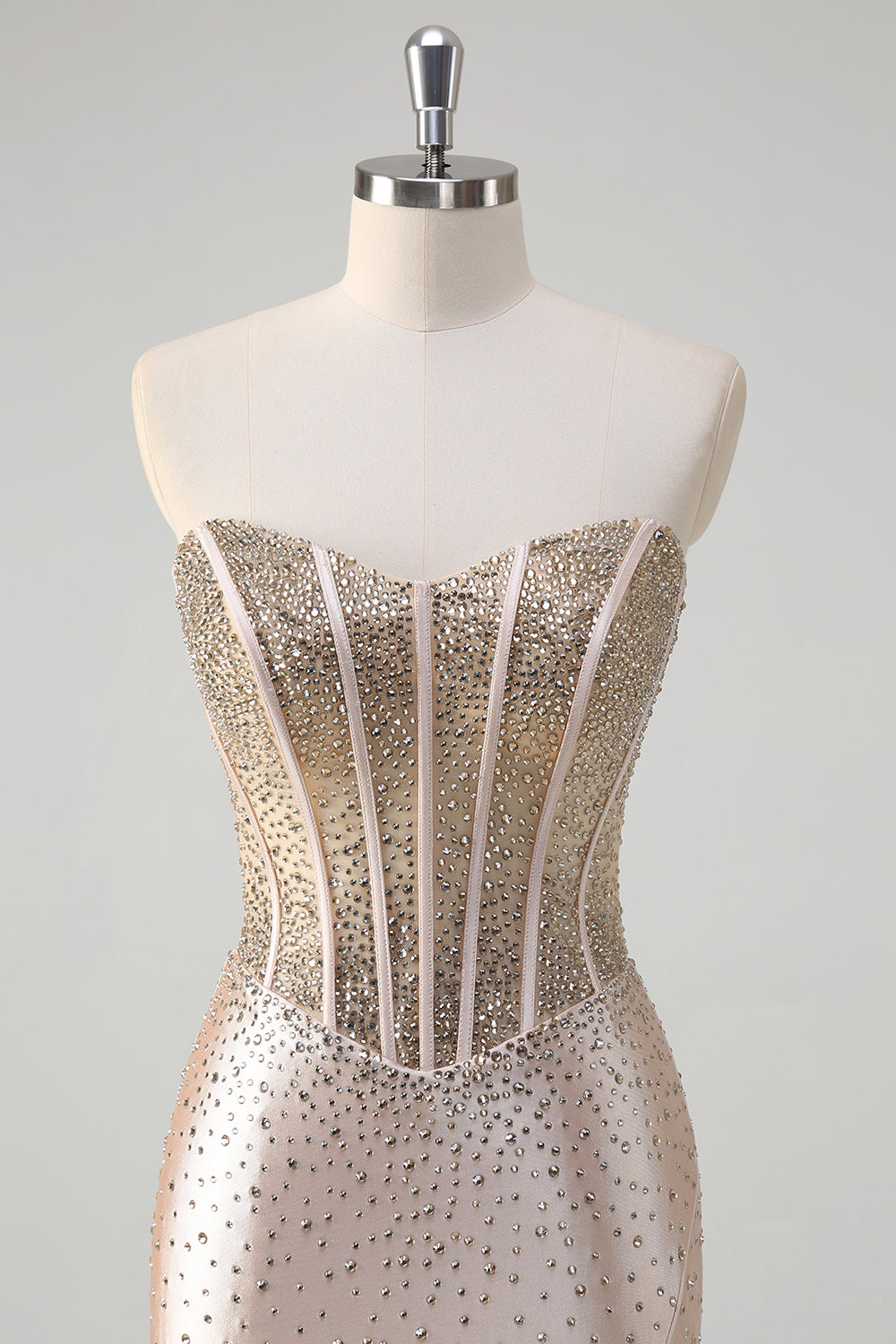 Champagne Mermaid Strapless Corset Long Prom Dress With Beading