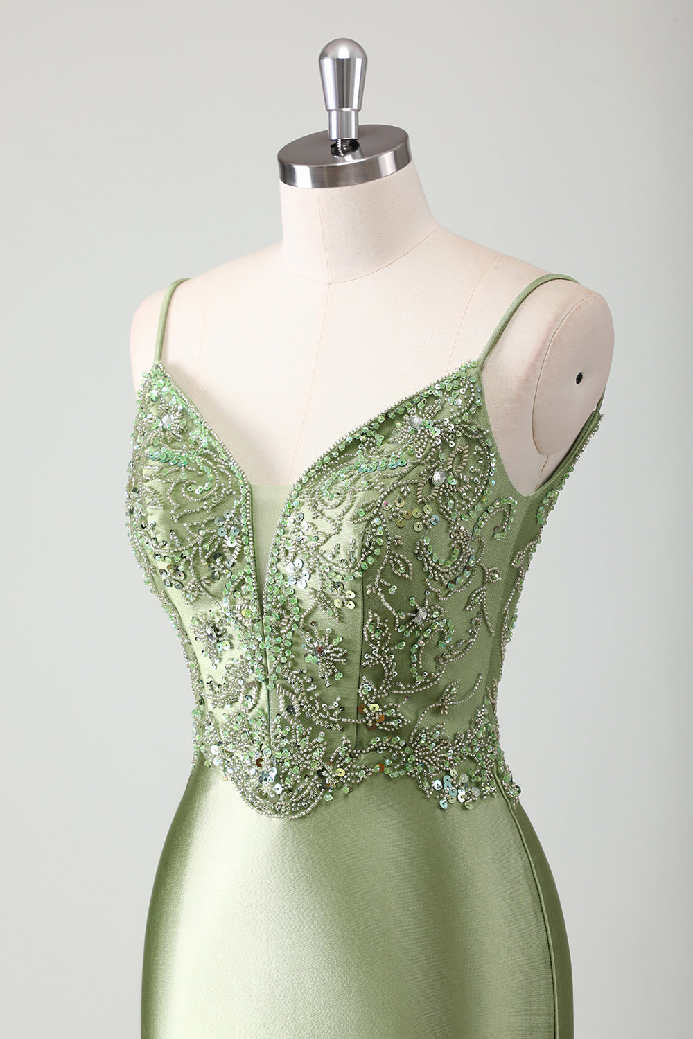 Sage Mermaid Spaghetti Straps Long Prom Dress With Sequins