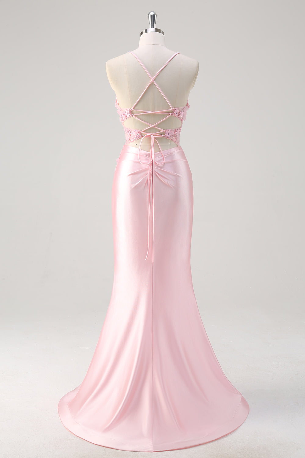 Pink Floral Mermaid Spaghetti Straps Long Prom Dress with Slit