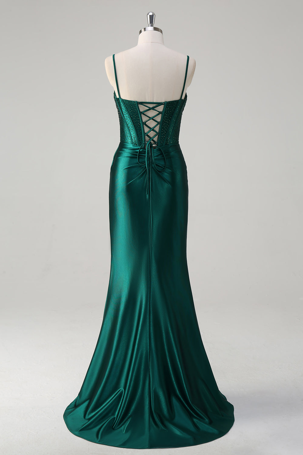 Dark Green Mermaid Sequined Spaghetti Straps Long Prom Dress with Slit