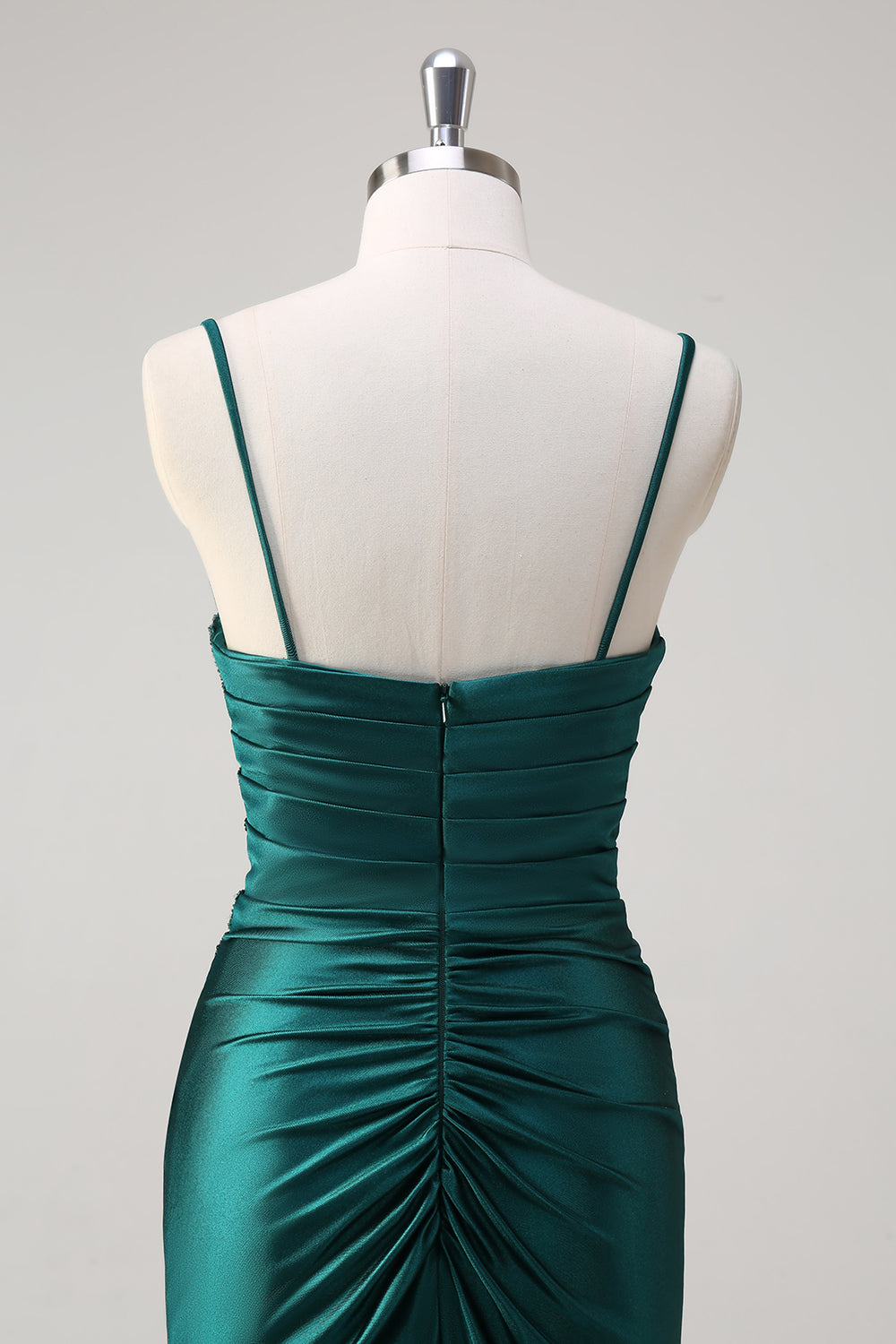 Dark Green Mermaid Applique Spaghetti Straps Long Prom Dress with Slit