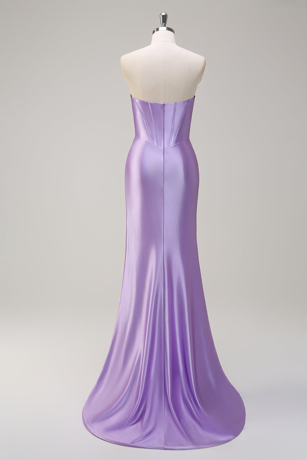 Sparkly Lilac Mermaid Strapless Corset Sequin Satin Long Prom Dress with Slit