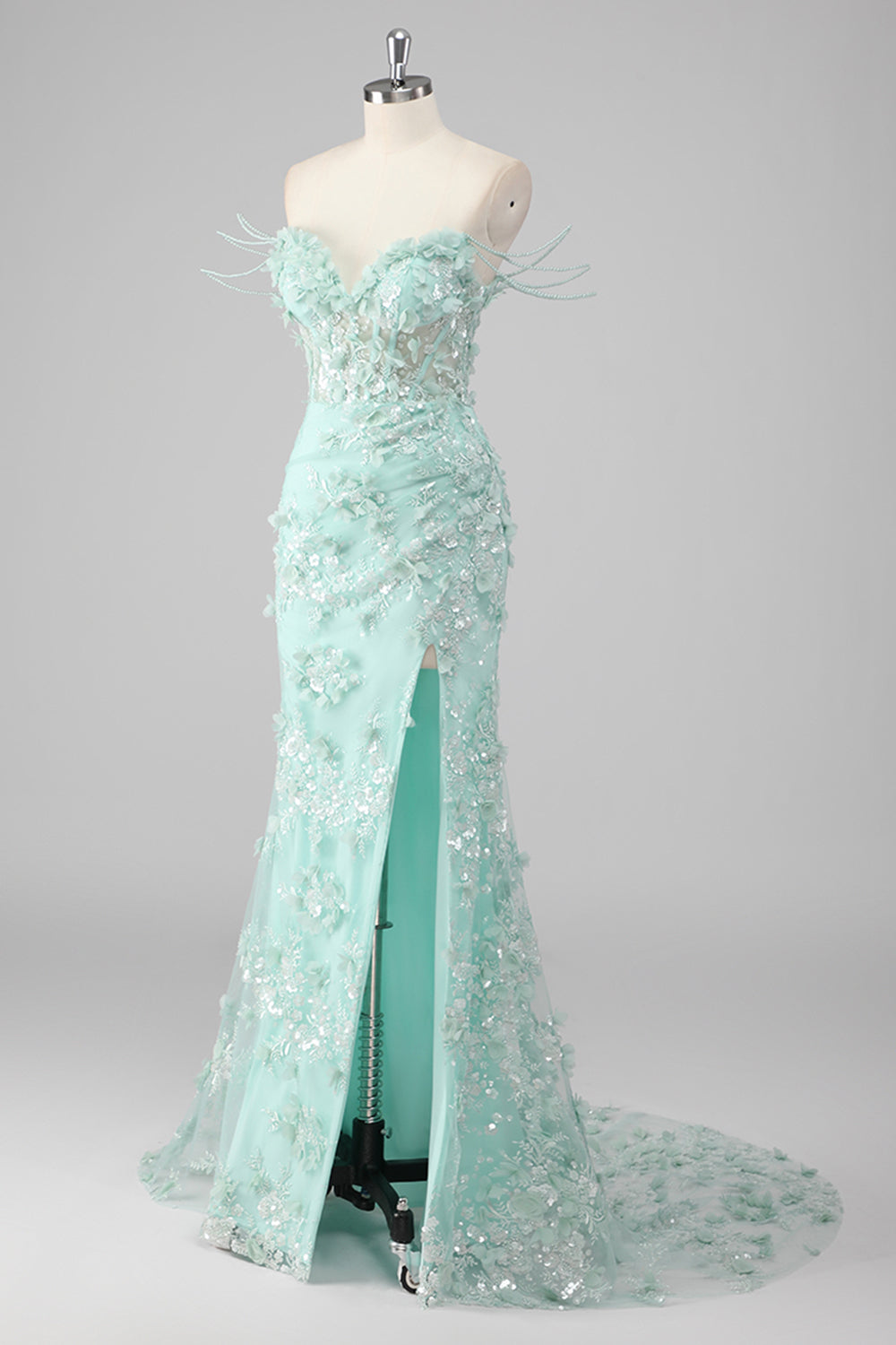 Green Sweetheart Corset Prom Dress with 3D Flowers