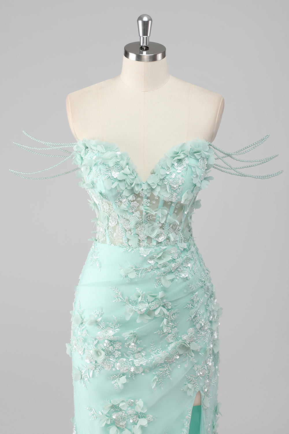 Green Sweetheart Corset Prom Dress with 3D Flowers