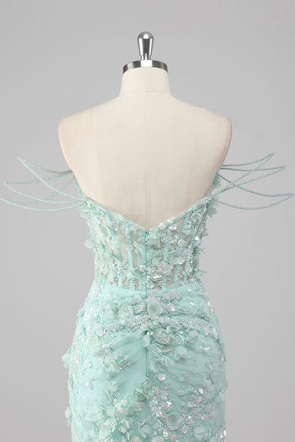 Green Sweetheart Corset Prom Dress with 3D Flowers