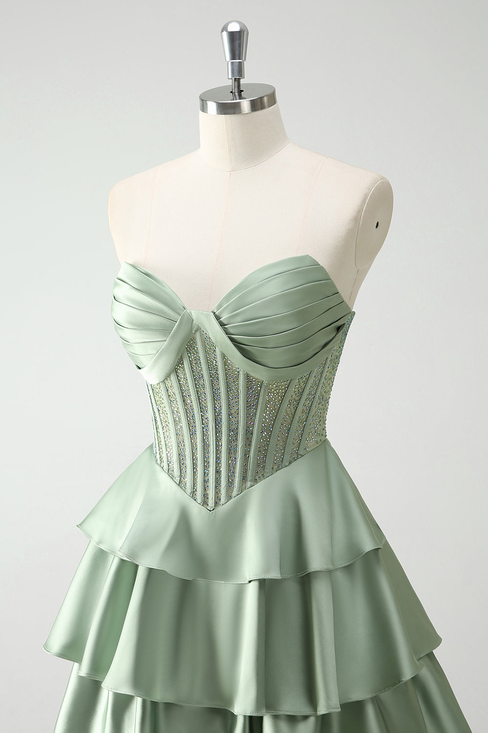 Sparkly Green A Line Ruffled Corset Long Prom Dress