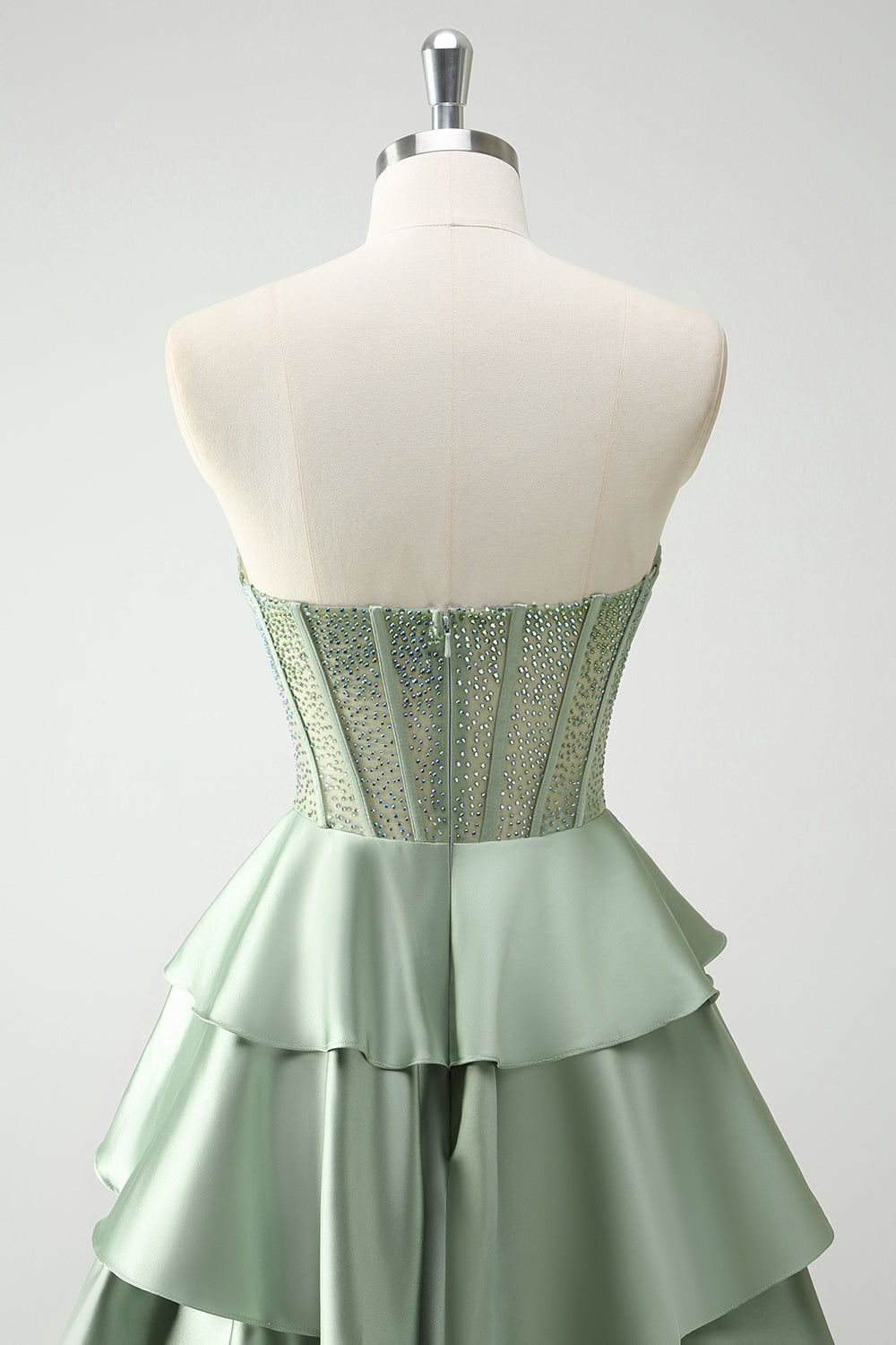 Sparkly Green A Line Ruffled Corset Long Prom Dress