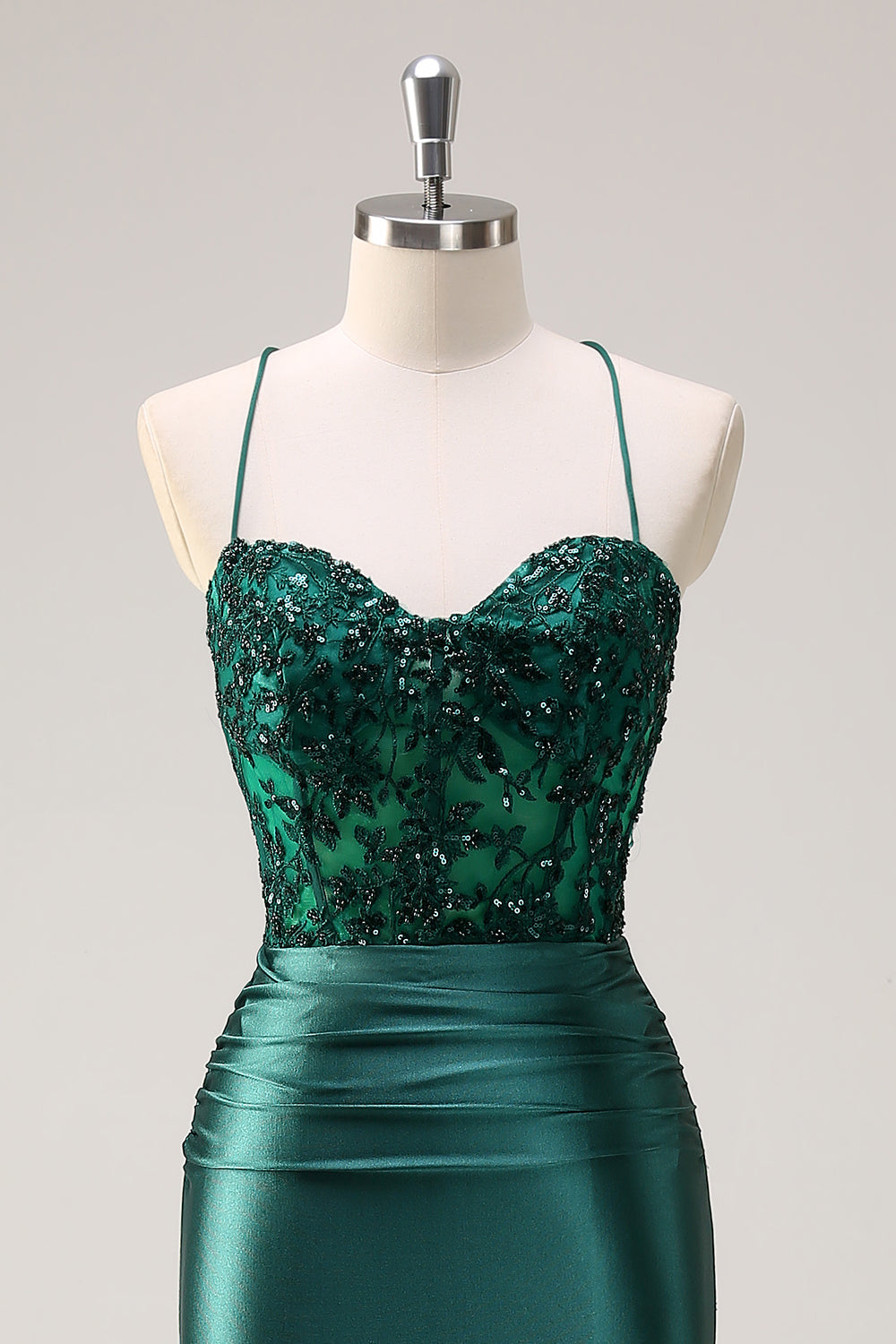 Sparkly Dark Green Mermaid Halter Corset Long Prom Dress With Slit