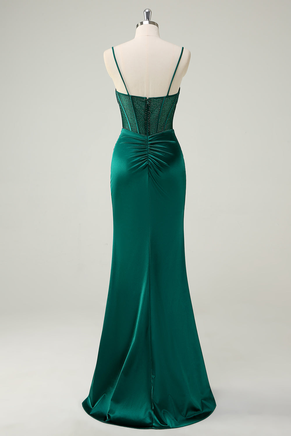 Dark Green Mermaid Spaghetti Straps Corset Long Prom Dress With Slit