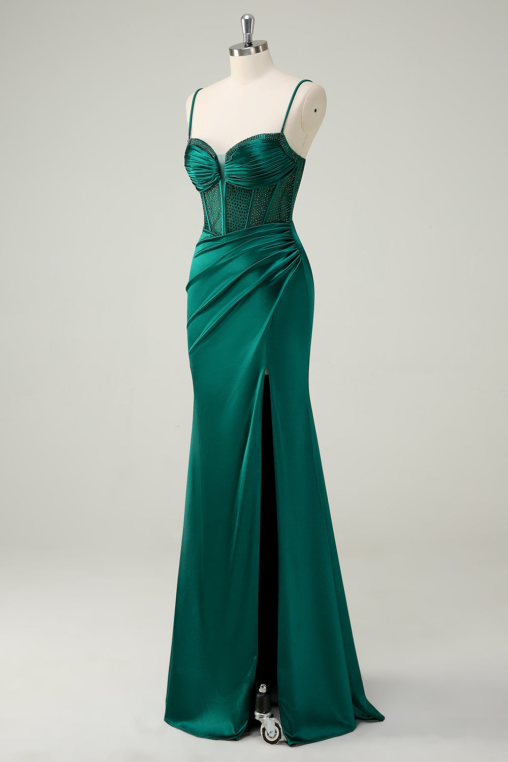 Dark Green Mermaid Spaghetti Straps Corset Long Prom Dress With Slit