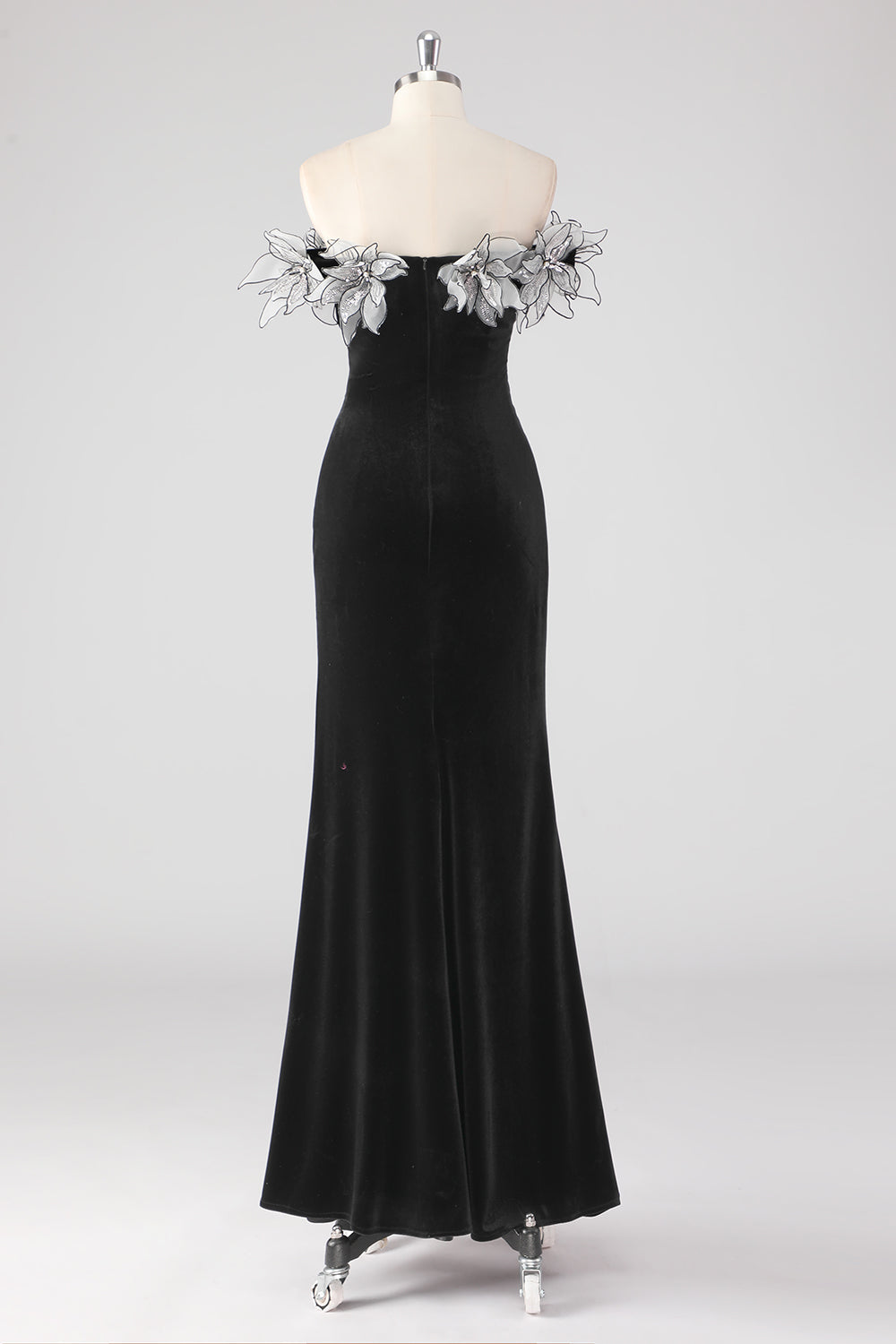 Black Velvet Sheath Formal Dress with 3D Flowers