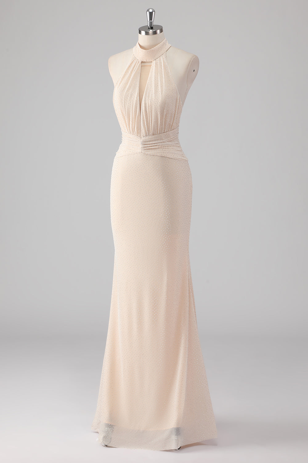 Cream Halter Sheath Backless Formal Dress