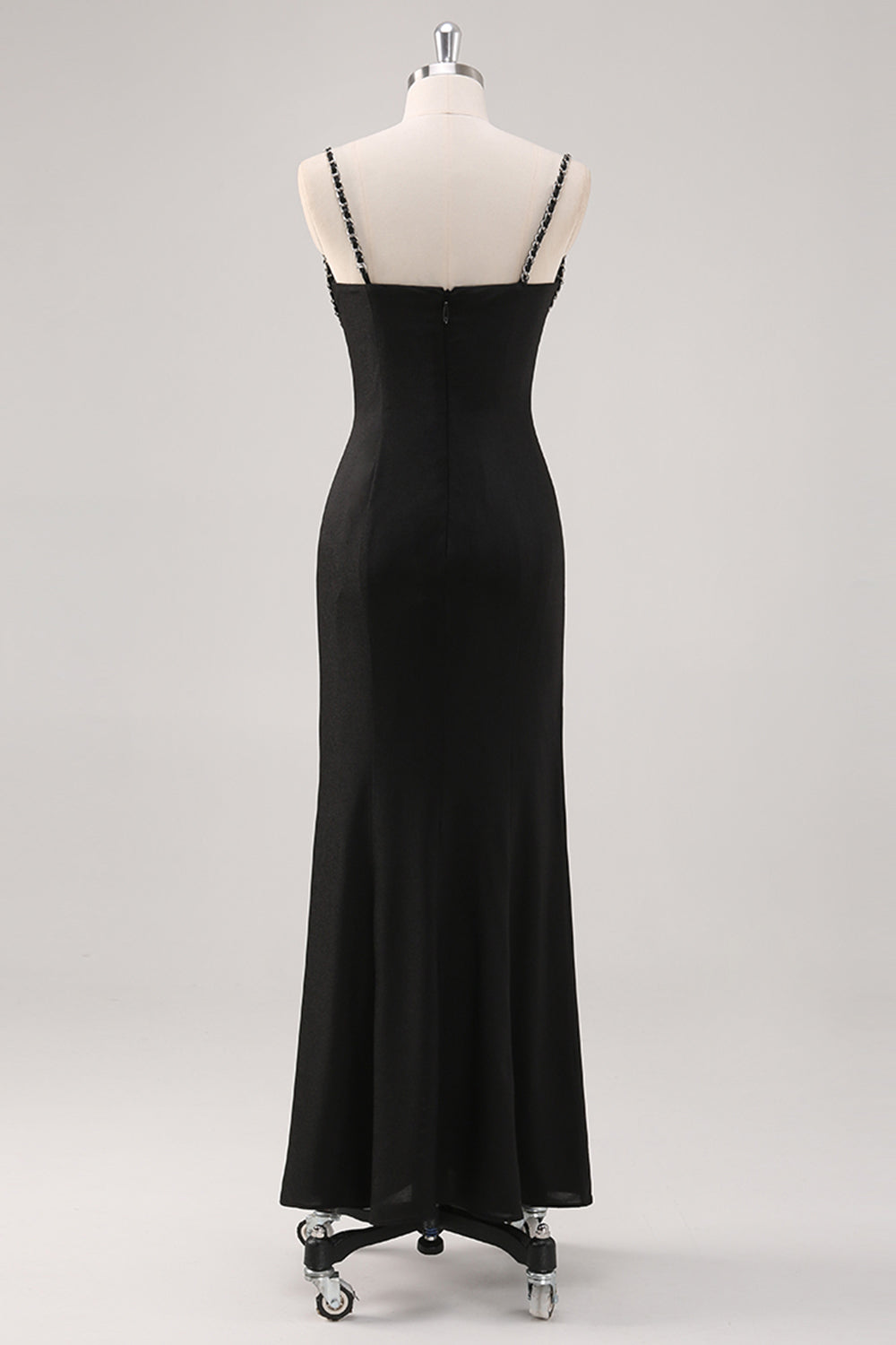 Black Spaghetti Straps Floor Length Satin Formal Dress