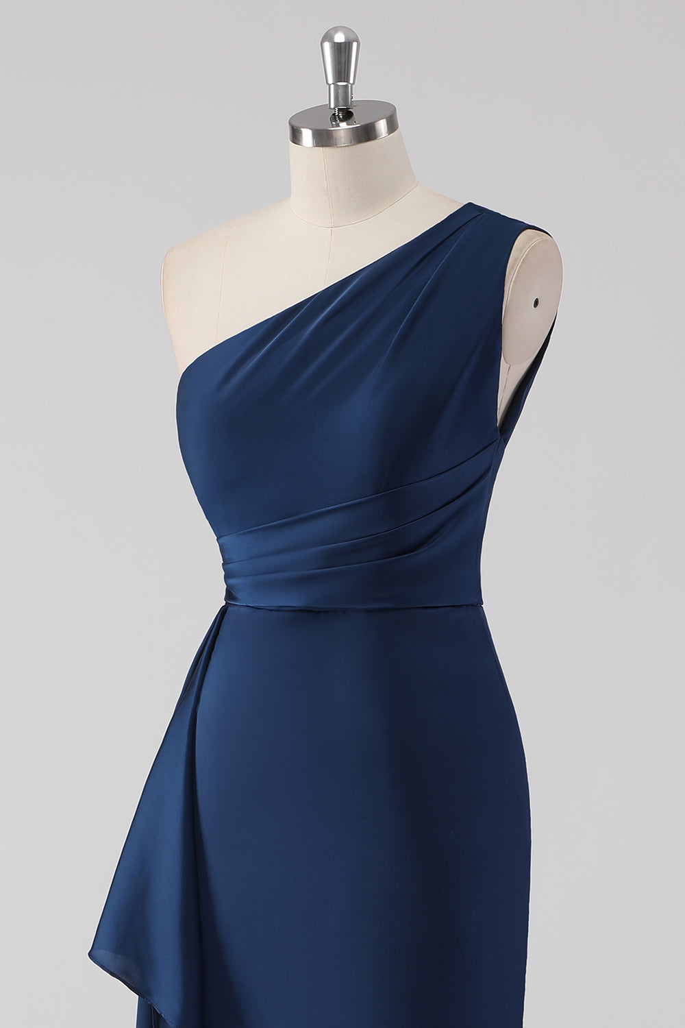 Navy Mermaid One Shoulder Long Formal Dress with Ruffles