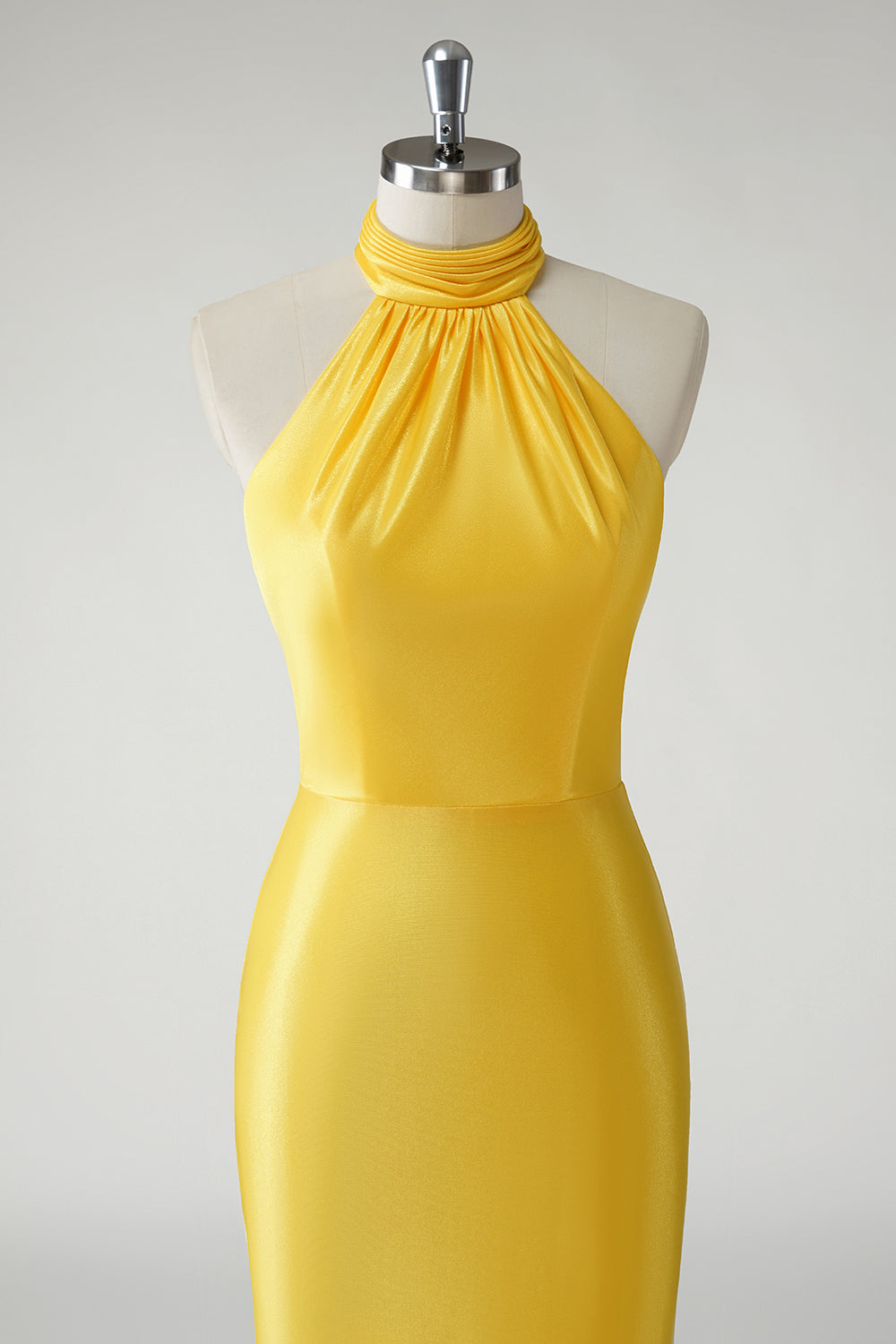 Yellow Mermaid Halter Satin Long Prom Dress