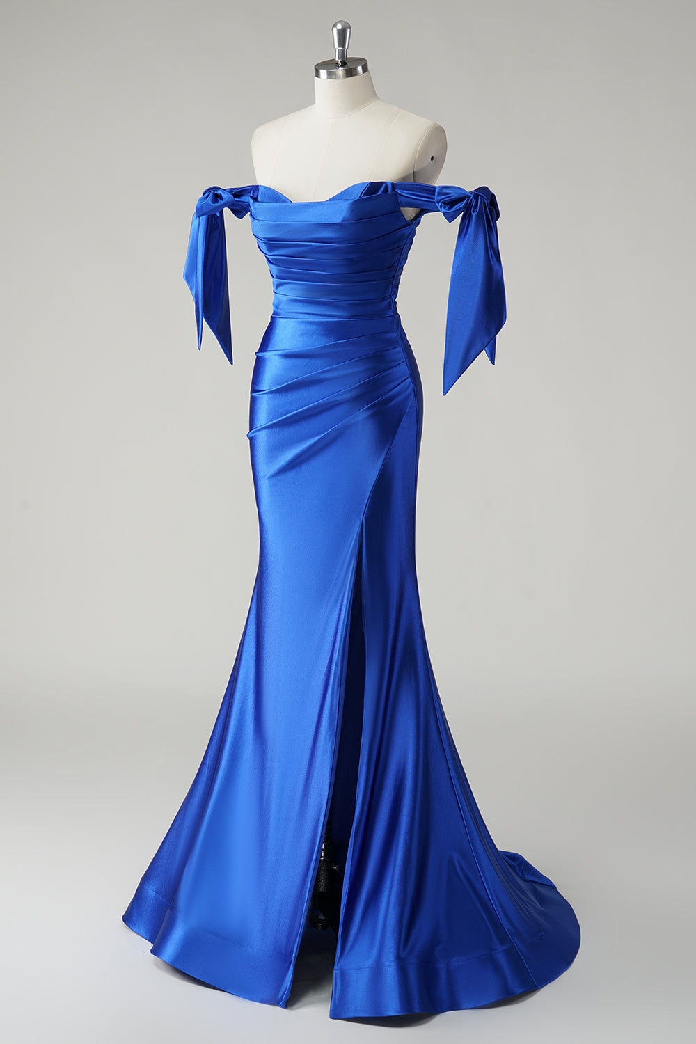 Royal Blue Mermaid Off the Shoulder Pleated Prom Dress