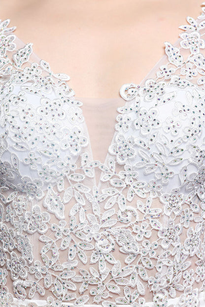 White Applique Mermaid Prom Dress