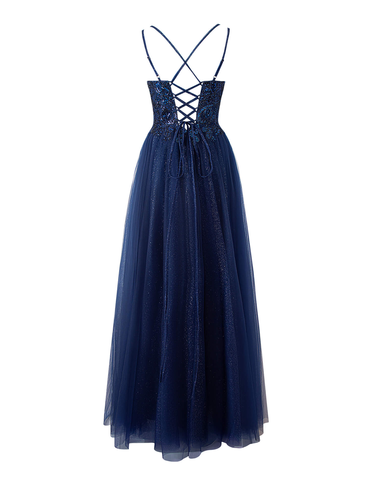 Emily Navy Blue | A-line Floor Length Glitter Tulle Prom Dress