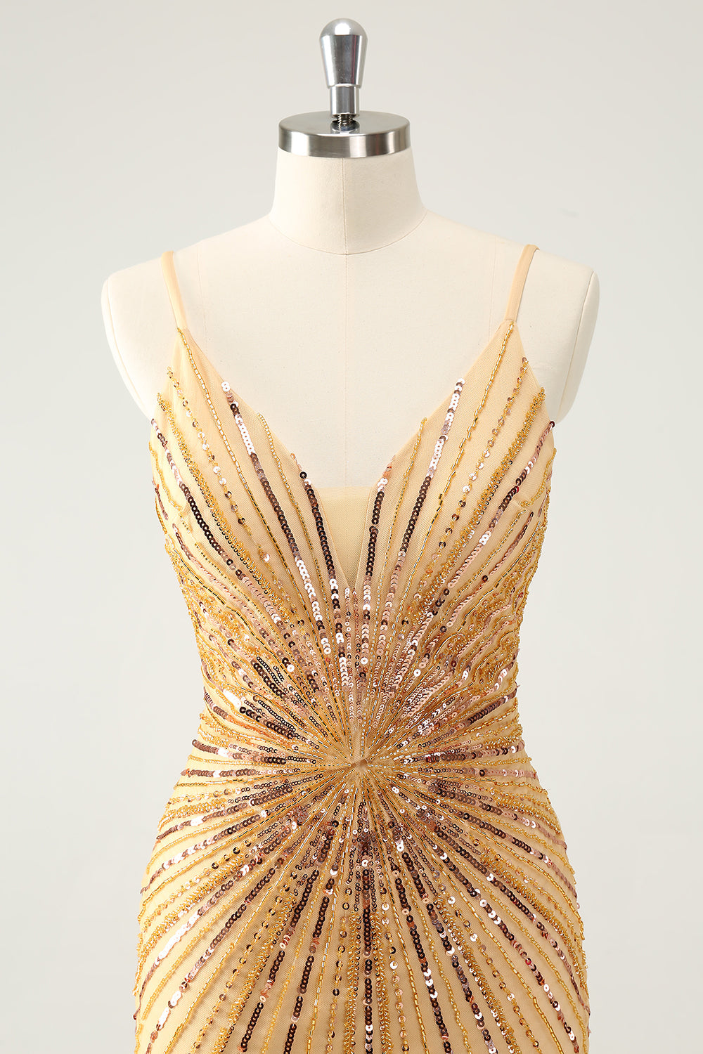 Golden Bodycon Spaghetti Straps Homecoming Dress with Sequins