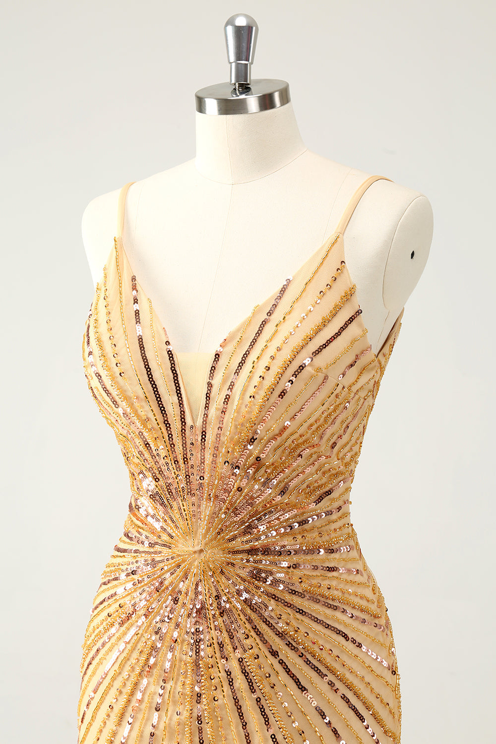 Golden Bodycon Spaghetti Straps Homecoming Dress with Sequins