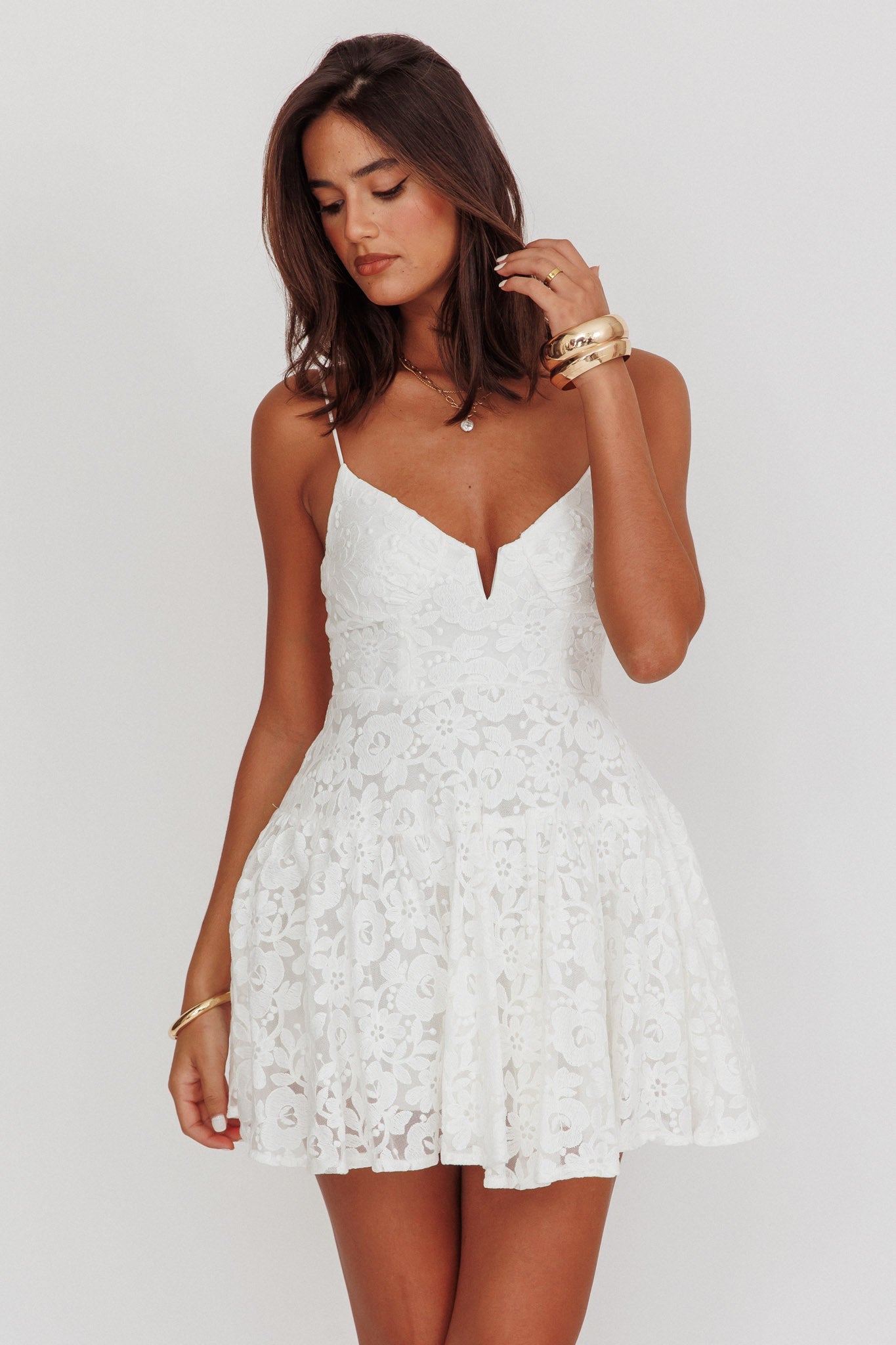 Lake Como Lace Mini Dress White