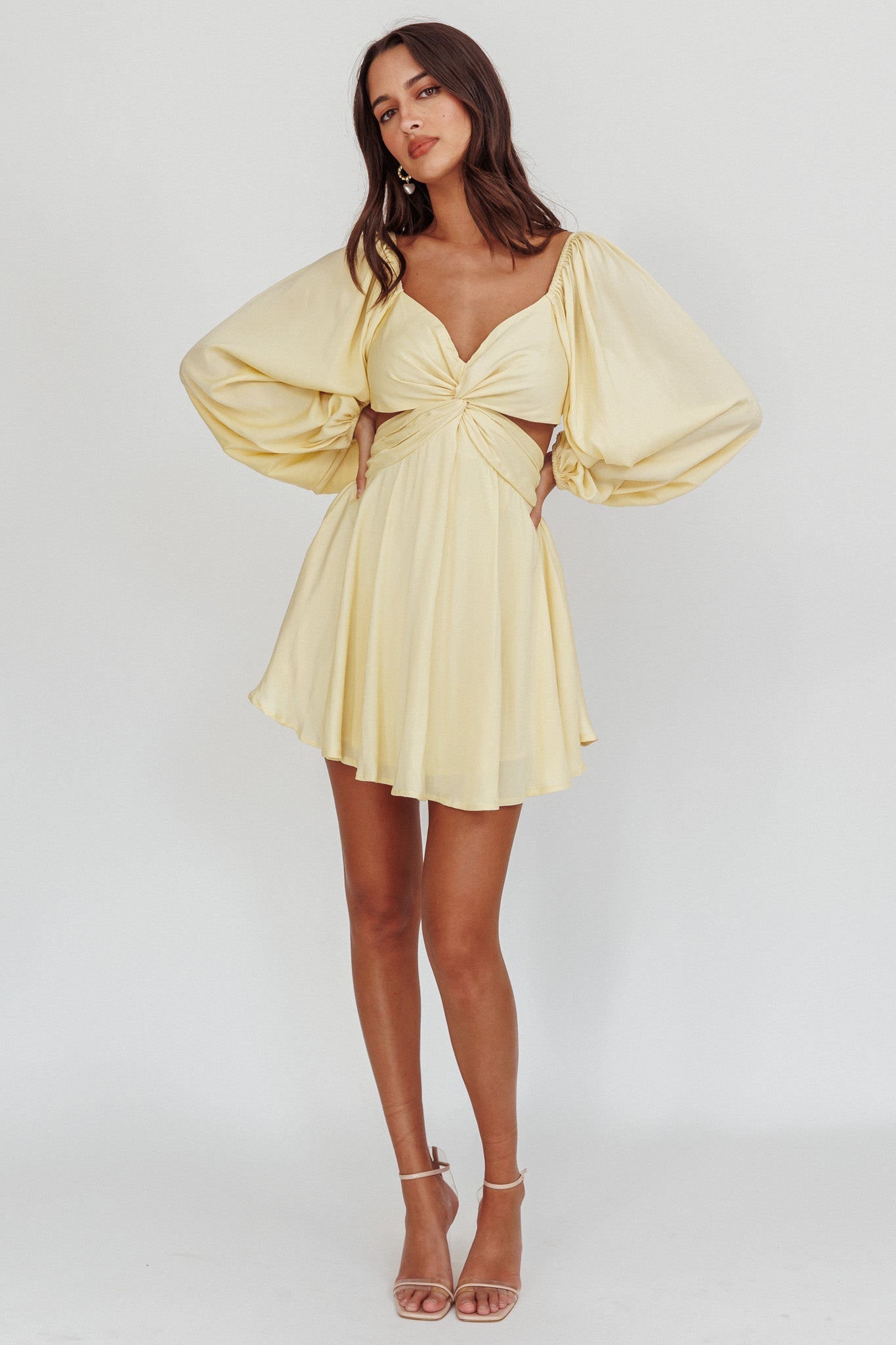 Miraya Balloon Sleeve Twist Mini Dress Butter