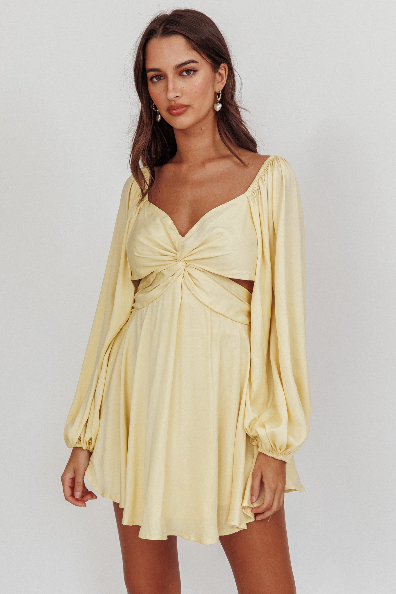 Miraya Balloon Sleeve Twist Mini Dress Butter