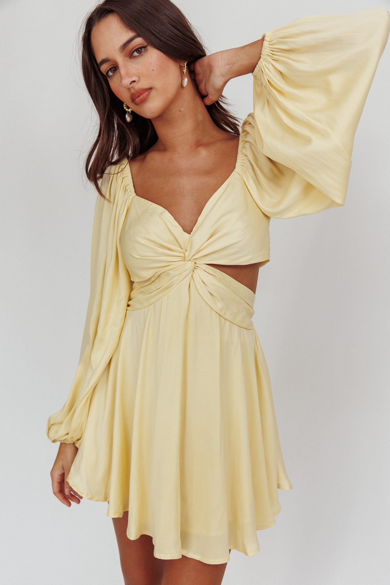 Miraya Balloon Sleeve Twist Mini Dress Butter