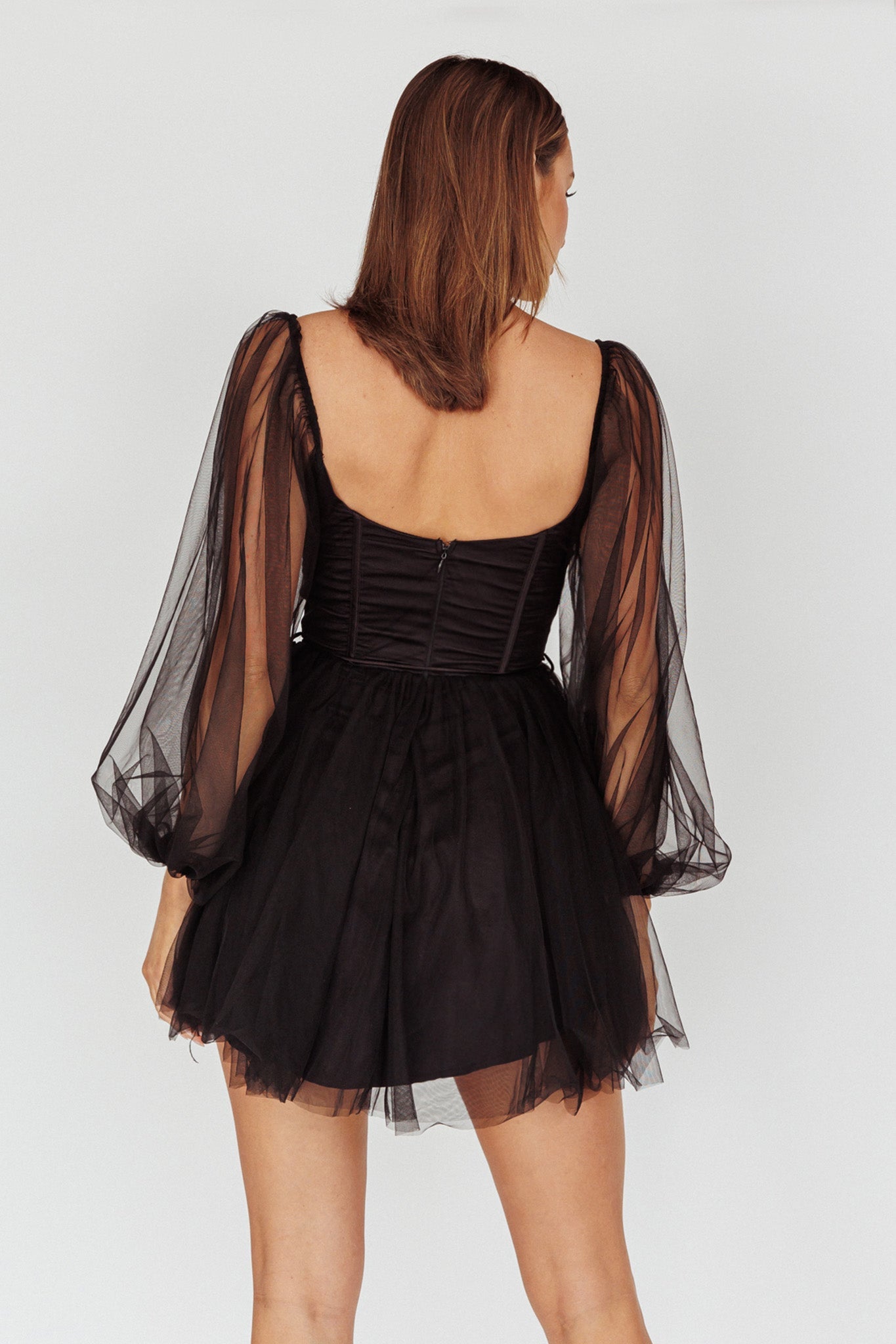 Fairytale Dream Sheer Sleeve Mini Dress Black