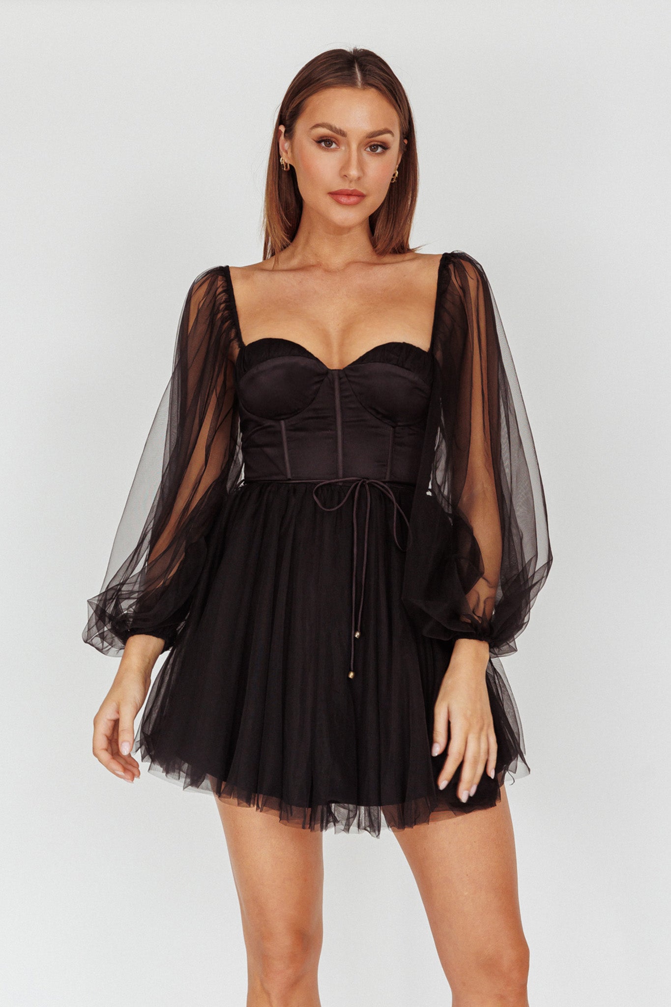 Fairytale Dream Sheer Sleeve Mini Dress Black