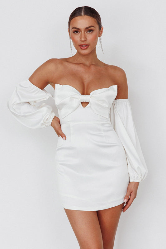 Lilly Off-Shoulder Bow Mini Dress White